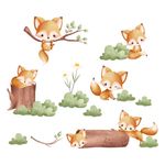 Adesivo de Parede Infantil Raposinha na Floresta Encantada Aquarela