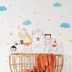 Adesivo de Parede Infantil Animais Amigos com Nuvens e Estrelas