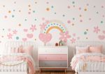 Adesivo de Parede Infantil Arco-Íris com Corações e Flores Coloridas