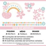 Adesivo de Parede Infantil Arco-Íris com Corações e Flores Coloridas