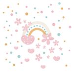 Adesivo de Parede Infantil Arco-Íris com Corações e Flores Coloridas