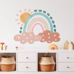 Adesivo de Parede Infantil Arco-Íris e Sol em Aquarela Suave