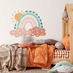 Adesivo de Parede Infantil Arco-Íris e Sol em Aquarela Suave