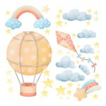 Kit Adesivos de Parede Infantil Céu Mágico: Balão, Pipa e Arco-Íris