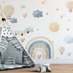 Kit Adesivos de Parede Infantil Universo Boho: Arco-íris e Elementos