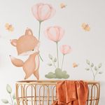 Adesivo de Parede Infantil Raposinha em Aquarela e Flores Delicadas