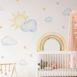 Adesivo de Parede Infantil Aquarela Arco-Íris e Céu Encantado