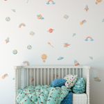 Kit de Adesivos de Parede Infantil Aventura Espacial Astronautas e Foguetes