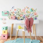 Adesivo de Parede Jardim Delicado Aquarela Flores e Libélulas