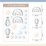 Kit Adesivos de Parede Aquarela Céu Azul: Balão e Estrelas