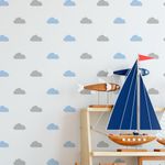 Kit Adesivos de Parede Nuvens Azul e Cinza Céu Moderno