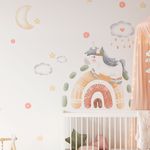 Adesivo de Parede Infantil Boho Encantado Arco-Íris e Unicórnio