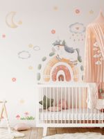 Adesivo de Parede Infantil Boho Encantado Arco-Íris e Unicórnio