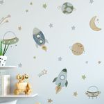 Adesivo de Parede Infantil Galáxia Aquarela: Foguetes e Lua