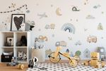 Kit Adesivo de Parede Infantil Aquarela Cidade Divertida e Veículos