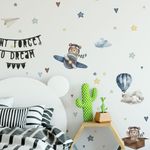 Kit Adesivo de Parede Infantil Ursinho Aviador Aquarela Baby