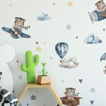 Kit Adesivo de Parede Infantil Ursinho Aviador Aquarela Baby