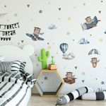 Kit Adesivo de Parede Infantil Ursinho Aviador Aquarela Baby
