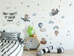 Kit Adesivo de Parede Infantil Ursinho Aviador Aquarela Baby