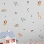 Kit Adesivos de Parede Safari Aquarela - Animais e Céu Estrelado