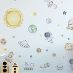 Adesivo de Parede Infantil Sistema Solar e Foguetes Aquarela