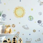 Adesivo de Parede Infantil Sistema Solar e Foguetes Aquarela