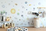 Adesivo de Parede Infantil Sistema Solar e Foguetes Aquarela