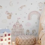 Adesivo de Parede Infantil Reino Mágico Unicórnios e Castelo Aquarela