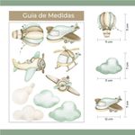 Kit Adesivos de Parede Infantil Aquarela Céu de Aventuras Verde