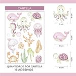 Kit Adesivos de Parede Infantil Fundo do Mar Rosa Aquarela Delicado