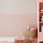 Papel de Parede Adesivo Infantil Xadrez Rosa Meia Parede Moderno