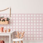 Papel de Parede Adesivo Infantil Xadrez Aquarela Rosa Meia Parede