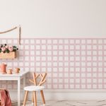 Papel de Parede Adesivo Infantil Xadrez Aquarela Rosa Meia Parede