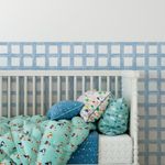 Papel de Parede Adesivo Infantil Xadrez Aquarela Azul Meia Parede