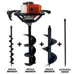 Perfurador de Solo com 3 brocas (10 - 20 e 30cm) + Ext 100cm