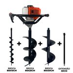 Perfurador de Solo com 3 brocas (10 - 25 e 30cm) + Ext 60cm