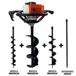 Perfurador de Solo com 3 brocas (10 - 15 e 20cm) + Ext 100cm