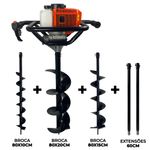 Perfurador de Solo com 3 brocas (10 - 15 e 20cm) + 2 Ext 60cm
