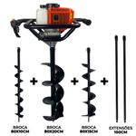 Perfurador de Solo com 3 brocas (10 - 15 e 20cm) + 2 Ext 100cm