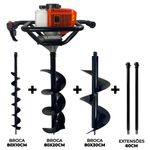 Perfurador de Solo com 3 brocas (10 - 20 e 30cm) + 2 Ext 60cm