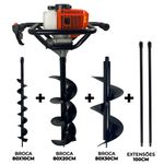 Perfurador de Solo com 3 brocas (10 - 20 e 30cm) + 2 Ext 100cm