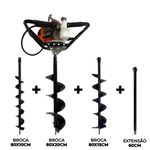 Perfurador de Solo Duplo com 3 brocas (10-15 e 20cm) + Ext 60cm