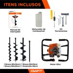 Perfurador de Solo Duplo com 3 brocas (10-15 e 20cm) + Ext 60cm
