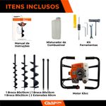 Perfurador de Solo Duplo com 3 brocas( 10-15 e 20cm) + 2 Ext 60cm