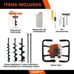 Perfurador de Solo Duplo com 3 brocas (10-15 e 20cm) + 2 Ext 100cm