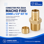 Pex Água Conector Macho Fixo 20mmx1/2 1/40 KIT 10
