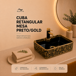 Cuba Retangular Mesa 480x380x140 Preto/Gold 