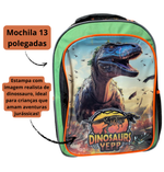 Mochila Infantil Alças ajustáveis Masculina Dinossauro Verde