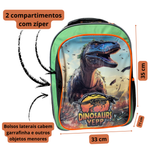 Mochila Infantil Alças ajustáveis Masculina Dinossauro Verde