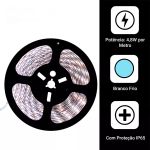 Fita Led 5050 10m c/ silicone Ip65 Branco Frio + Fonte 110v/220v - Bivolt